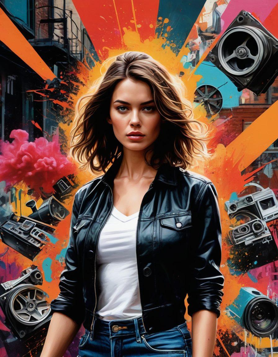 A dynamic collage featuring iconic scenes from independent films, with bold characters breaking free from traditional norms, surrounded by film reels and vibrant splashes of color. Include elements representing pop culture, like graffiti and vintage cinema posters in the background. Capture a sense of rebellion and creativity in an urban setting. super-realistic. vibrant colors. cinematic. 3D.